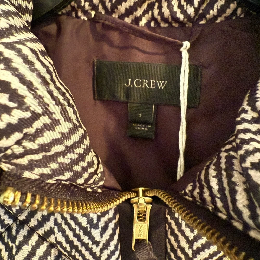 NEW J. Crew Excursion Quilted Herringbone Down Vest Black/Tan Size Small